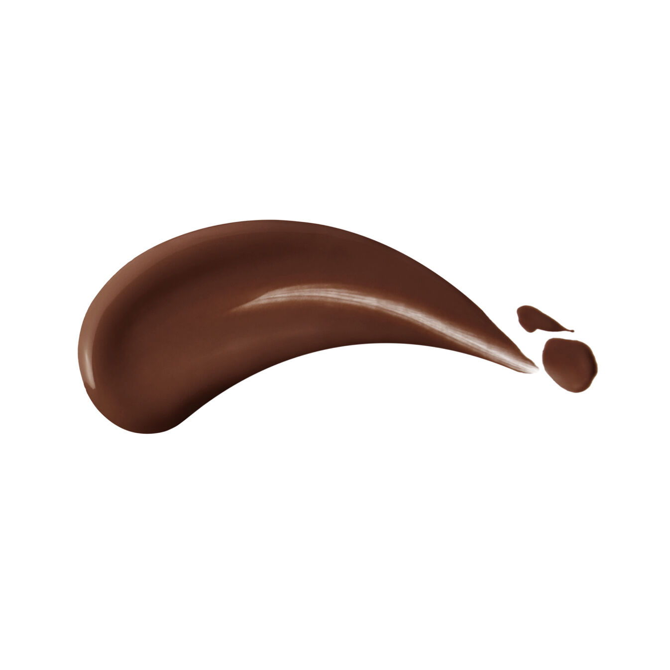 "Muestra del tono 560 Obsidian: el tono más intenso y equilibrado para la piel más oscura de Shiseido Revitalessence Skin Glow Foundation SPF 30 sobre fondo blanco - sobre un fondo blanco, que muestra la textura similar a un suero del producto, que se desliza con ligereza sobre la piel para lograr un acabado de maquillaje luminoso.."