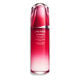 A red, cylindrical bottle of Shiseido Ultimune Power Infusing Serum. The text on the bottle says the title in both English and French, and it indicates that the formula contains “ImuGenerationRED Technology.”